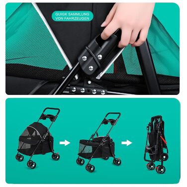 Візок для собак та котів 2-в-1 до 15 кг, складний, з гальмом, тримачем для напоїв та місцем для зберігання, для подорожей та прогулянок, 49.5×69.5×98 см