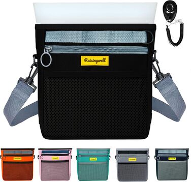 Сумка для ласощів для собак, багатофункціональна сумка для прогулянок з силіконовим кишеньком, мішок для корму для дресирування собак та дозатор ласощів, ідеальна для активного відпочинку на природі (Чорний, 4 відділення)