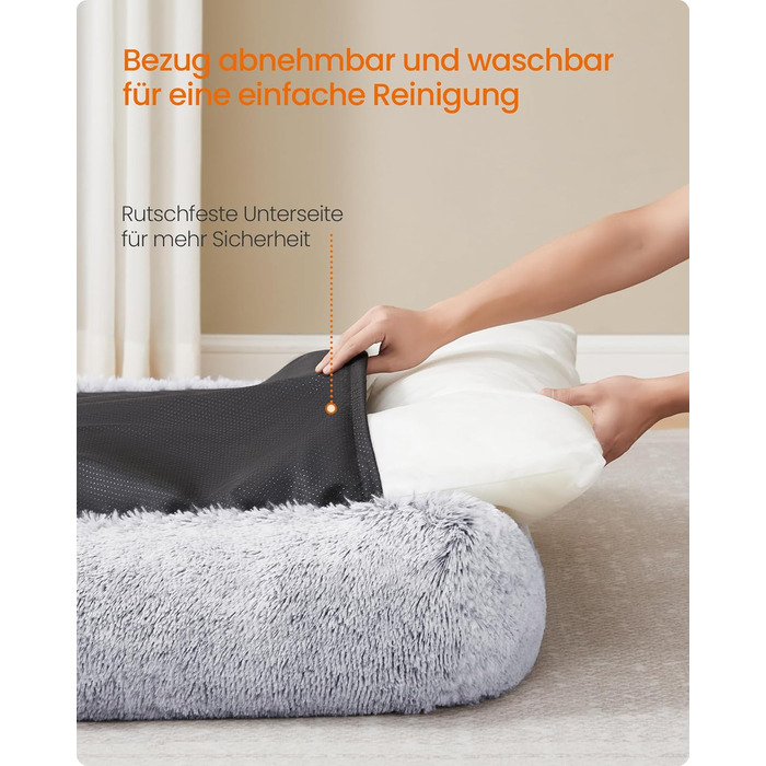 Feandrea Крісло-ліжко для собак, велике, 120 x 85 x 23 см, кошик для собак, м'яке ущільнення, собаче ліжко, підняті бортики, знімний та пральний чохол, нековзне, Ombré сірий PGW274GA01 XXL