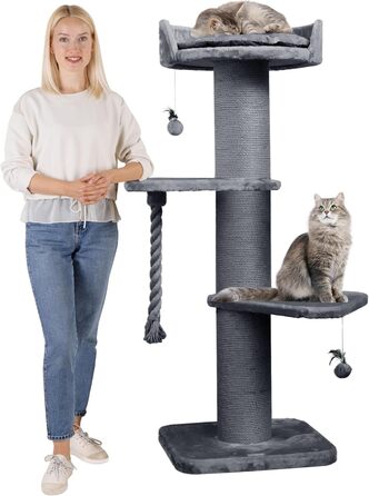 Котячий комплекс HAPPYPET Freddy 150 см для великих котів, міцний когтеточка для мейн-кунів, натуральний сизаль, стовпи 20 см, сірий, преміум-якість