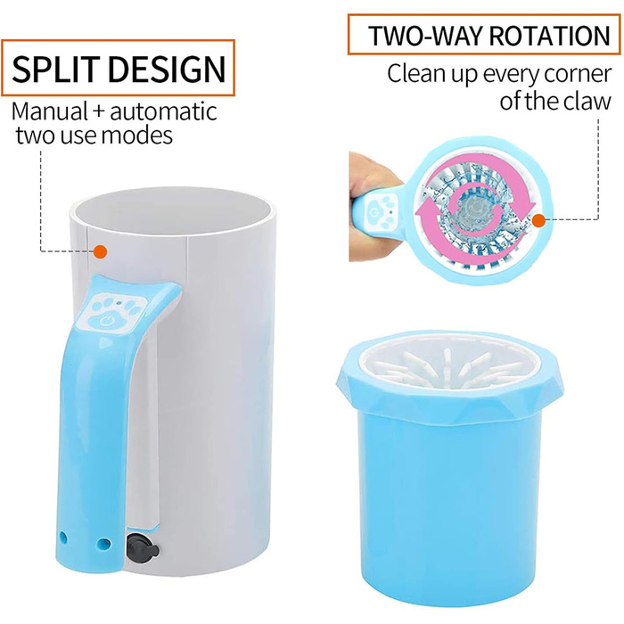 Електричний очищувач лап для собак PJDDP: силіконовий скребок для лап з рушником, портативний для великих і середніх собак, синій