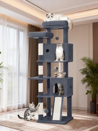 Котячий будиночок Kratzbaum 178 см, великий, стабільний з когтеточками, лежаками та платформами, сірий