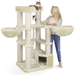 Дряпак для великих котів HAPPYPET Oscar 161 см, преміум, стійкий, 47 кг, стовпи 12 см, для мейн-кунів, деревина, плюш 600 г, кремовий