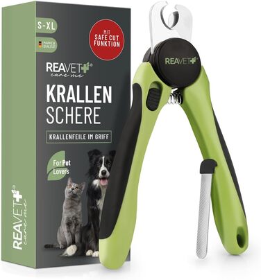 Ножиці ReaVET для обрізання кігтів собак та котів - з пилочкою та обмежувачем | Нержавіюча сталь | Інструмент для догляду за кігтями