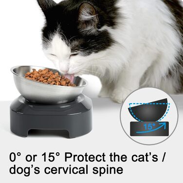 Миска для котів з нахилом 15°, нержавіюча сталь, харчова якість, миється в посудомийній машині, силіконова основа, для котів та цуценят, 1 шт.