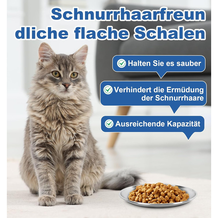 Набори мисок для котів 4 шт. з нержавіючої сталі, проти ковзання, для вологого та сухого корму, 17 см, без зачепів для вусів