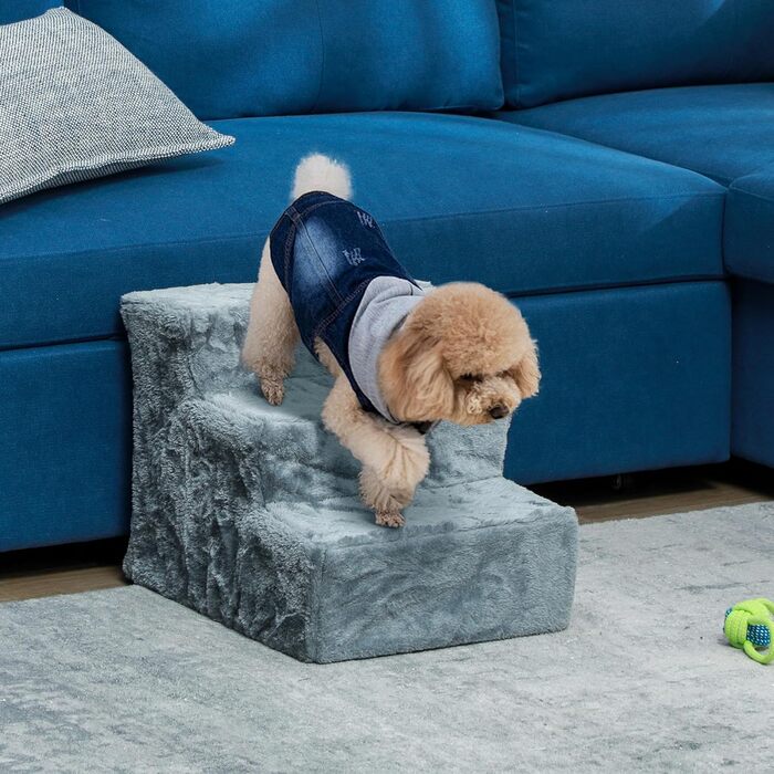 Сходинка для тварин PawHut - 3 сходинки, сіра, для собак та котів до 5 кг, 46 x 35 x 35 см