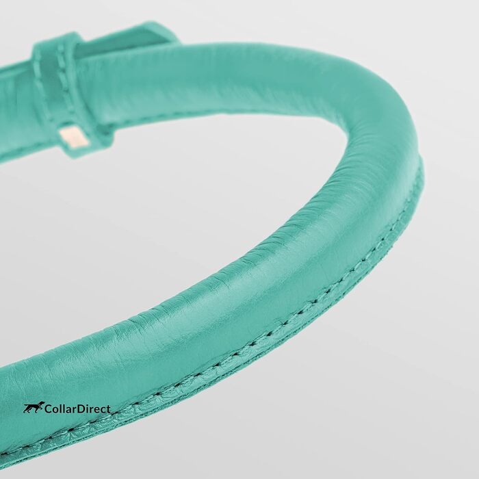 Шкіряний нашийник для собак CollarDirect, круглий, м'який, з роллом, ручної роботи, справжня шкіра, чорний, червоний, фіолетовий, синій (м'ятний), 15-18 см