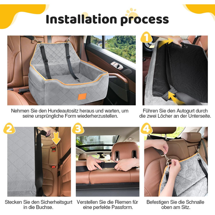 Зручний собачий сидіння для великих та середніх собак, до 25 кг, знімний та пральний, з товстими подушками та кишенями для зберігання (сірий)