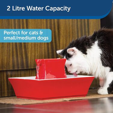 Керамічний фонтан для води PetSafe Drinkwell для котів і собак, подвійний потік, 2 літри, червоний