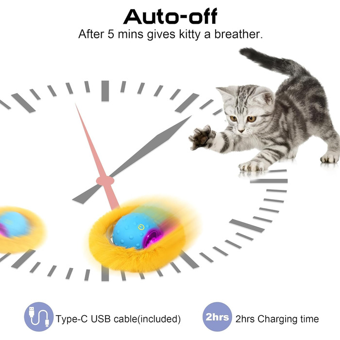 Інтерактивна іграшка для котів PUHOHUN: автоматичний м'ячик, що рухається, з функцією самостійної розваги. Безшумна, з активізацією руху та звуком. Blue