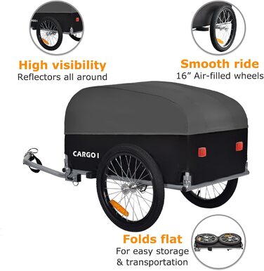 Фаркоп-причіп Tiggo VS Cargo для велосипеда, вантажний, складний, об'єм 120 л, зелений (сірий)