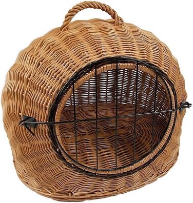 Транспортний кошик для тварин з лози, коричневий, розмір S, 45x35x44 см, знімний металевий ґрат