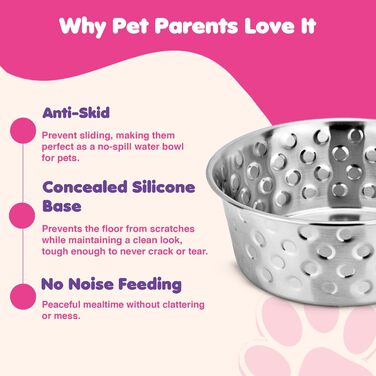 Набори мисок для собак та котів з нержавіючої сталі (2 шт.) | Миски для води з неслизьким дном | Миски для тварин, придатні для миття в посудомийній машині, 1200 мл, діаметр 17 см (Candy Dots)