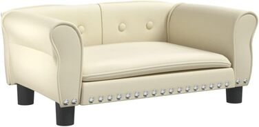 Софа для собак Festnight, ліжко для маленьких собак та котів, м'яка софа з штучної шкіри, 70x45x30 см (кремовий)