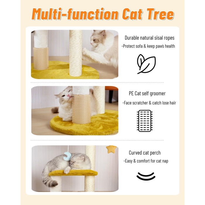 Котячий дряпак Happi N Pets Wolken, 80 см, сучасний триярусний ігровий комплекс для кішок середнього розміру з сизалевою стійкою, м'яким лежаком 40x30 см, знімними та праними подушками