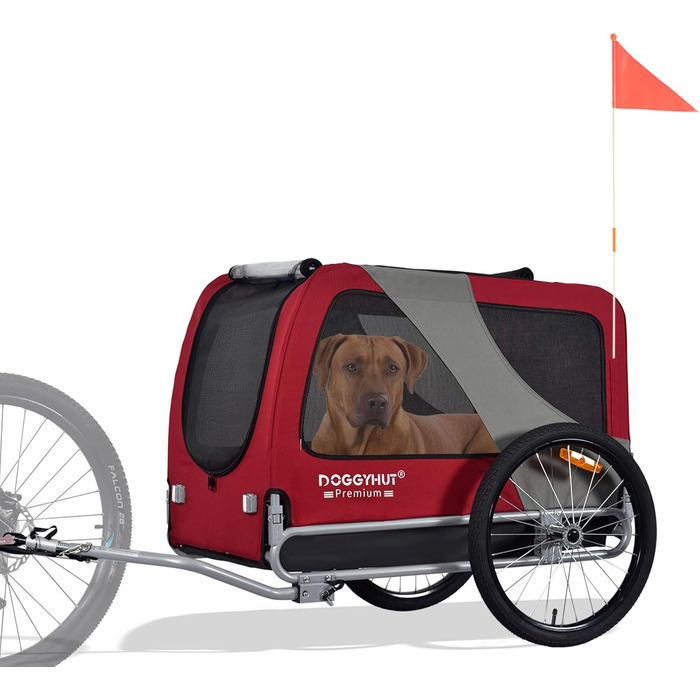 DOGGYHUT® Преміум XL Причіп для собак до 45 кг - велосипедний причіп для собак, великих собак, червоний (80103)