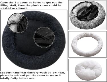 Крісло-гніздо для собак XXXL, кругле, знімний, пральний чохол, антистрес, штучне хутро, м'яке, комфортне, пухнасте ліжко для тварин (115см, Темно-Сірий)