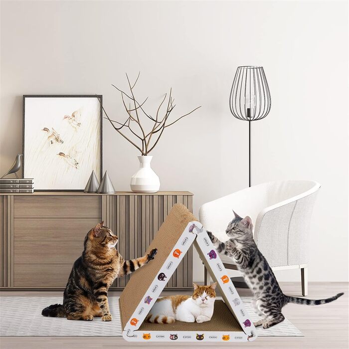 Картонний трикутний будинок-кіготьочка для котів Catismus, складаний, екологічний тунель-іграшка