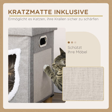 PawHut Cat Cave Пуф з подушкою та килимком для подряпин, Play Ball, протиковзкий, сірий, поліестер для котів