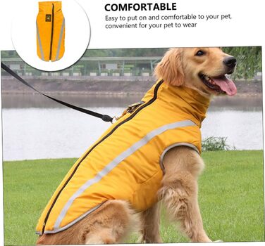 Водонепроникний дощовик для собак MERRYHAPY з флісовою підкладкою та світловідбиваючими смугами, жовтий, 50x60 см