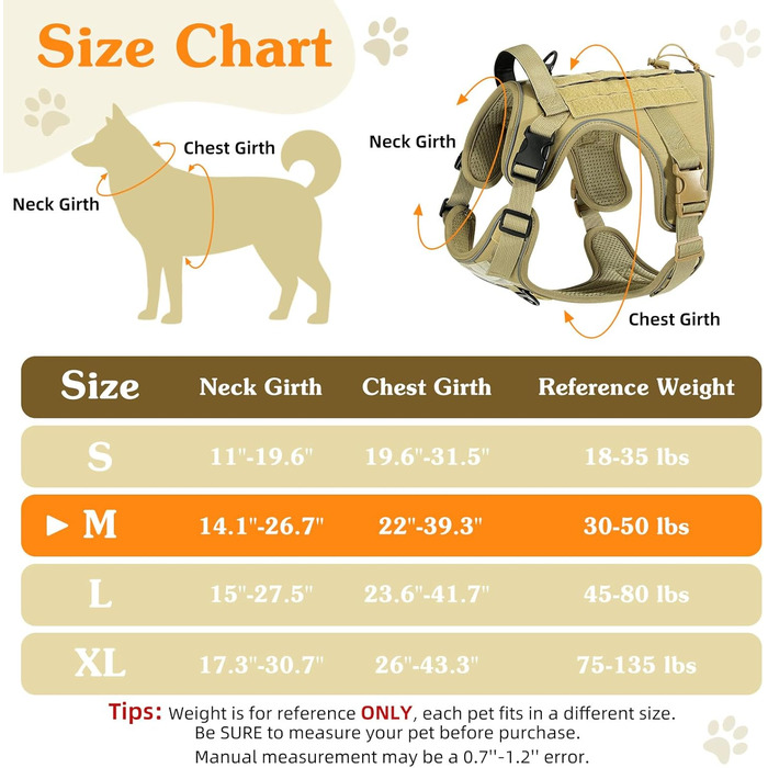 Тактичний нашийник для собак VavoPaw з панеллю Molle та світловідбиваючими смугами, армійного кольору, розмір L (45-80 фунтів, обхват грудей 23.6-41.7', шиї 15-27.5')