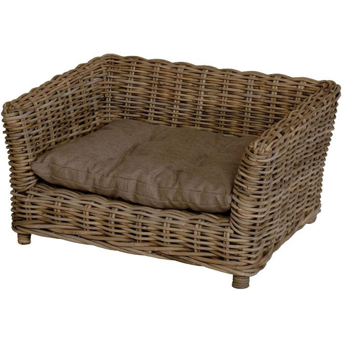 Корзина для собак з натурального ротангу з подушкою, велика (XL/L)