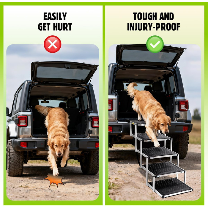 Сходинки для собак великих порід, 5-ступеневі складані, срібного кольору. Підходять для SUV, підтримують до 90 кг.