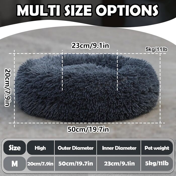 М'яке ліжко для собак та котів, корзина, подушка 50см, кругла ліжечко з плюшу, софа для собак, корзина для котів, ліжко для маленьких та середніх собак, подушка для котів, темно-сірий колір, розмір 50x50x20 см