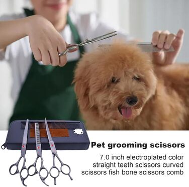 Набір професійних ножиць для собак: 7 шт. з нержавіючої сталі | Ножиці для грумінгу тварин | Набір для догляду за собаками