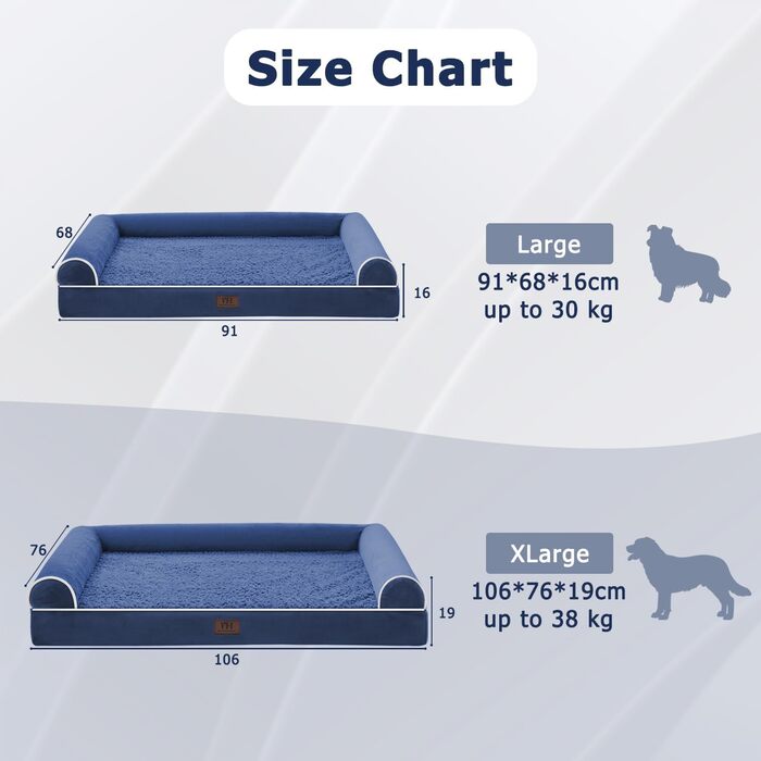 Ортопедичне ліжко для собак Western Home великих та середніх порід, велике, миється, з бортиком, 71x58x16 см, Navy Blue