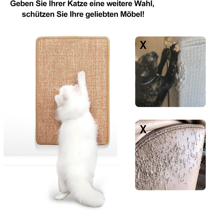 Килимок для котів FUKUMARU з сизалю, 60x40 см, коричневий: міцний килимок-подряпування для котів