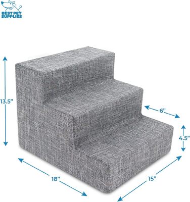 Сходи для собак і котів Best Pet Supplies, 3-ступінчасті, CertiPUR-US пінополіуретан, сіро-лляні, висота 34,3 см