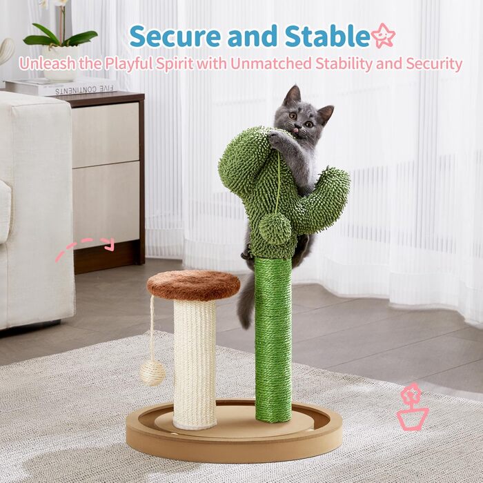 Когтеточка для котів Made4Pets Кaktus, 55,1 см, з сизалю, інтер'єрна, з ігровими кулями та дерев'яною основою для кошенят