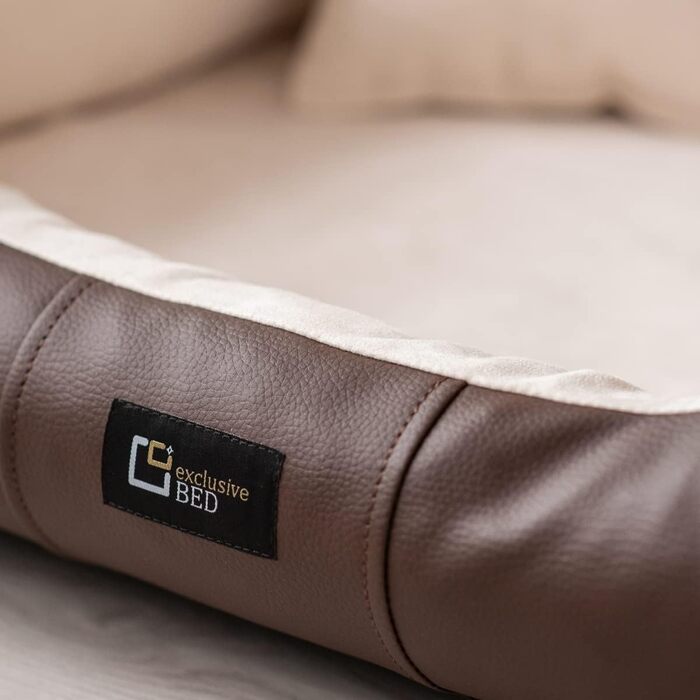 Ортопедичне ліжко для собак Eden, велике, середнє, маленьке - подушка для собак, килимок для собак з еко-шкіри + тканина Alcantara - зняття болю, стійке до зношування, міцне (L, коричнево-кремовий) L коричнево-кремовий