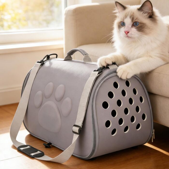 Транспортна переноска для котів та собак великих порід, комфортна, дихаюча, сіра (L)