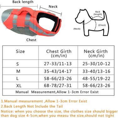 Жилет для собак PJDDP: рятувальний, світловідбиваючий, для плавання, червоний, розмір M