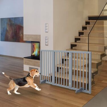 Захисне бар'єр для собак Fellie: дерев'яний, без свердління, для дому та сходів, H60см, 4 панелі (L183×H60cm)