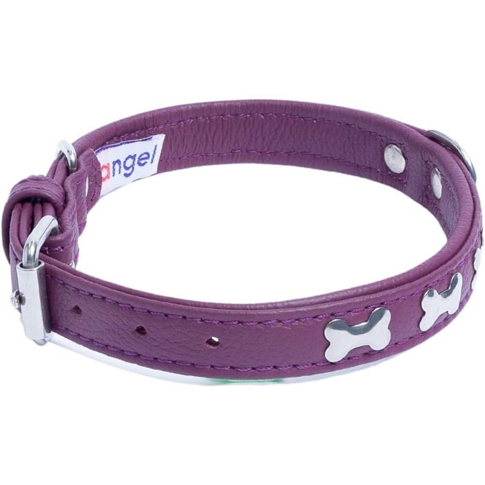 Шкіряний нашийник для собак Angel Pet Supplies, подвійний, фіолетовий, з кісточками, регульований, 29-36 см, преміум якість
