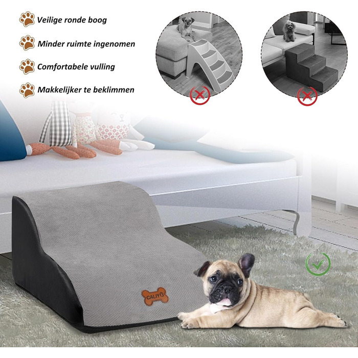 Сходинки для собак Caliyo, 2 сходинки, сірі. Для маленьких собак та котів, 26 см заввишки, з миючим покриттям та протиковзкою основою. Підходять для ліжка, дивану та автомобіля (55×40×26см)