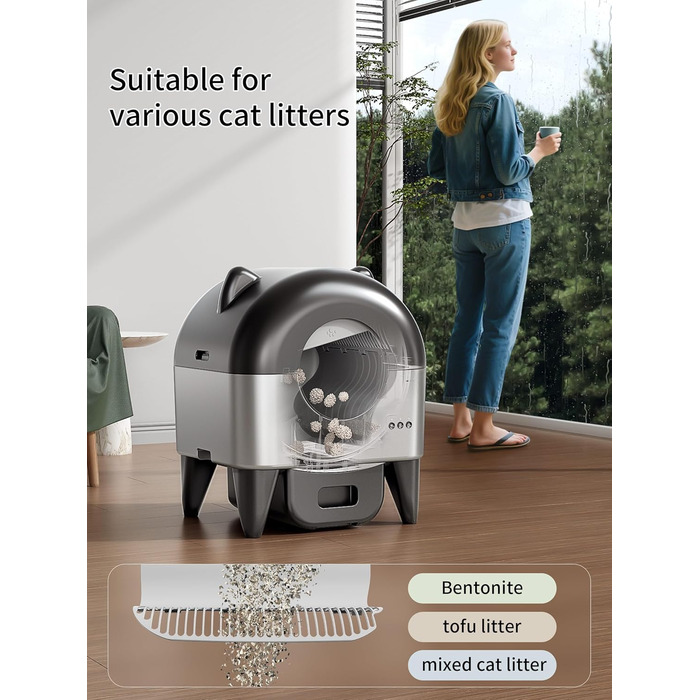Автоматичний лоток для котів, 110 л, для кількох тварин, з мішками для сміття, герметичний, дезодорує, з додатком