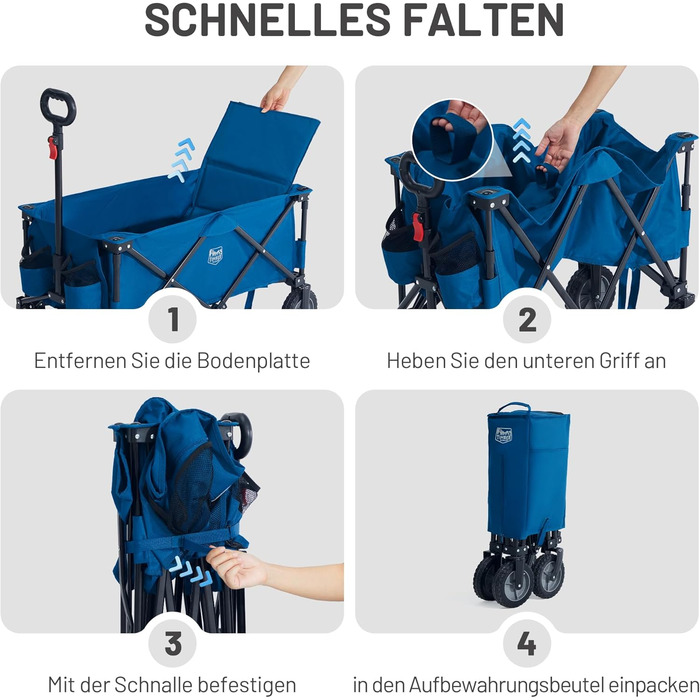 Возик вантажний Timber Ridge XXL, складаний, з кишенею та тримачем для напоїв, для саду, кемпінгу, покупок (Блакитний)