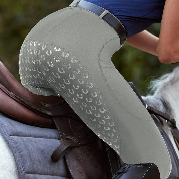Легінси для верхової їзди FitsT4 для жінок, сірі, з силіконовою підкладкою, кишенею для телефону та петлями для ременя (розмір M)