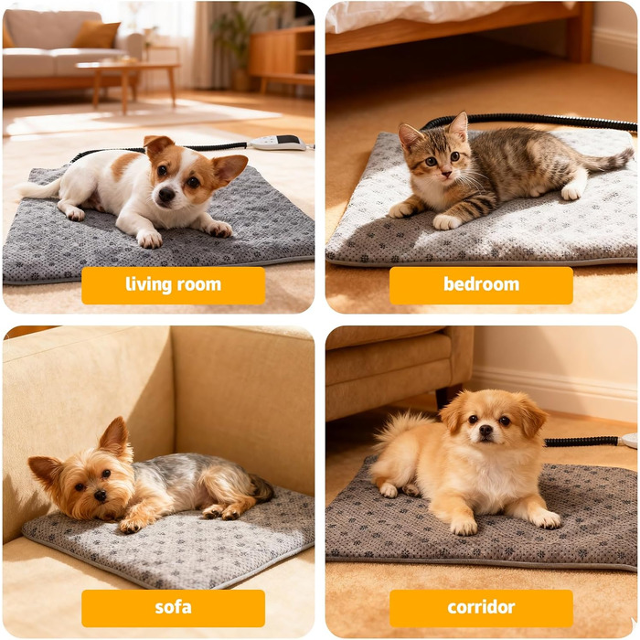 Кізочок для домашніх тварин - гріюча килимок для котів та собак з регулюванням температури та автоматичним вимкненням (60 x 90 см)