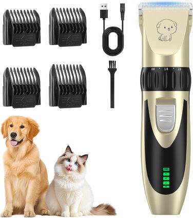 Машинка для стрижки собак та котів YAZ EKY Profi Leise – професійна тиха машинка з 4 насадками, 6500 RPM, для тіла, обличчя, вух та лап, золота