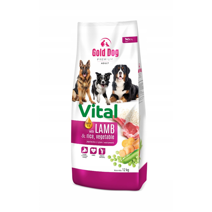 Сухий корм для собак Gold Dog Vital Premium 12 кг, ягня з рисом та овочами