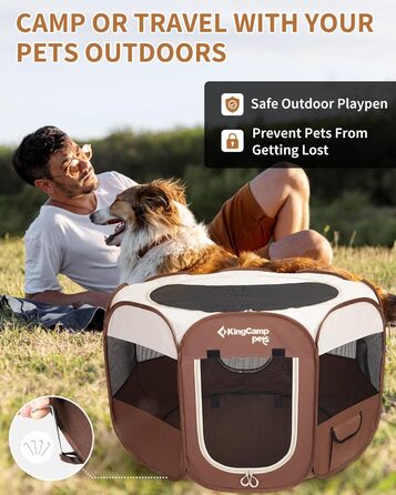 КінгКемп Переносний вольєр для собак, вольєр для цуценят, складаний вольєр для домашніх тварин, собачий намет з сумкою, для використання в приміщенні та на вулиці, знімний блискавкою низ, розмір S, хакі