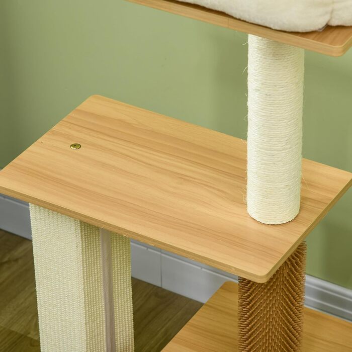 Дерев'яний кігтеточки PawHut для котів, 114 см, з будиночком та кігтедробилкою, для котів до 5 кг, дуб