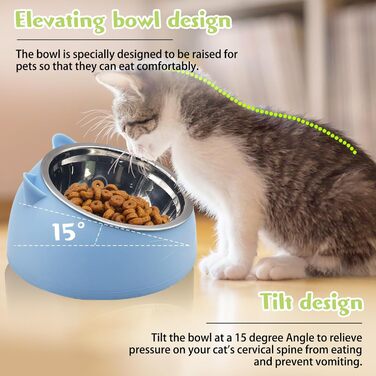 Набори мисок для котів Hamiledyi: 4 шт., нахил 15°, нержавіюча сталь, анти-блювотна, без витоку, для кошенят, дорослих котів та кроликів (чорний + білий, чорний/білий (синій/зелений), 200 мл)