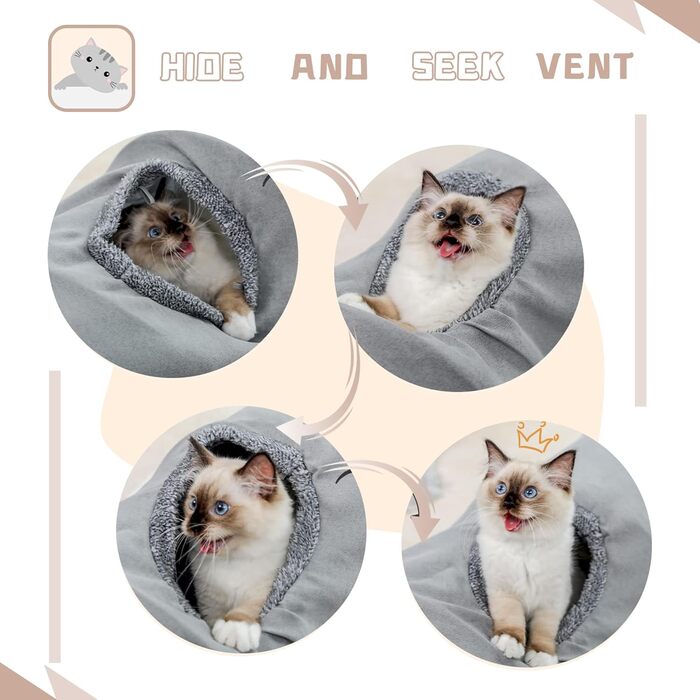 Туннель для котів Mymai з м'якого велюру, інтерактивний шуршачий тунель з 2 іграшками, для кошенят, кроликів та інших дрібних тварин (Хакі, B)